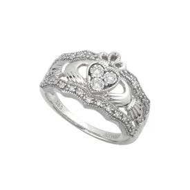 14K White Gold Irish Diamond Claddagh Ring
