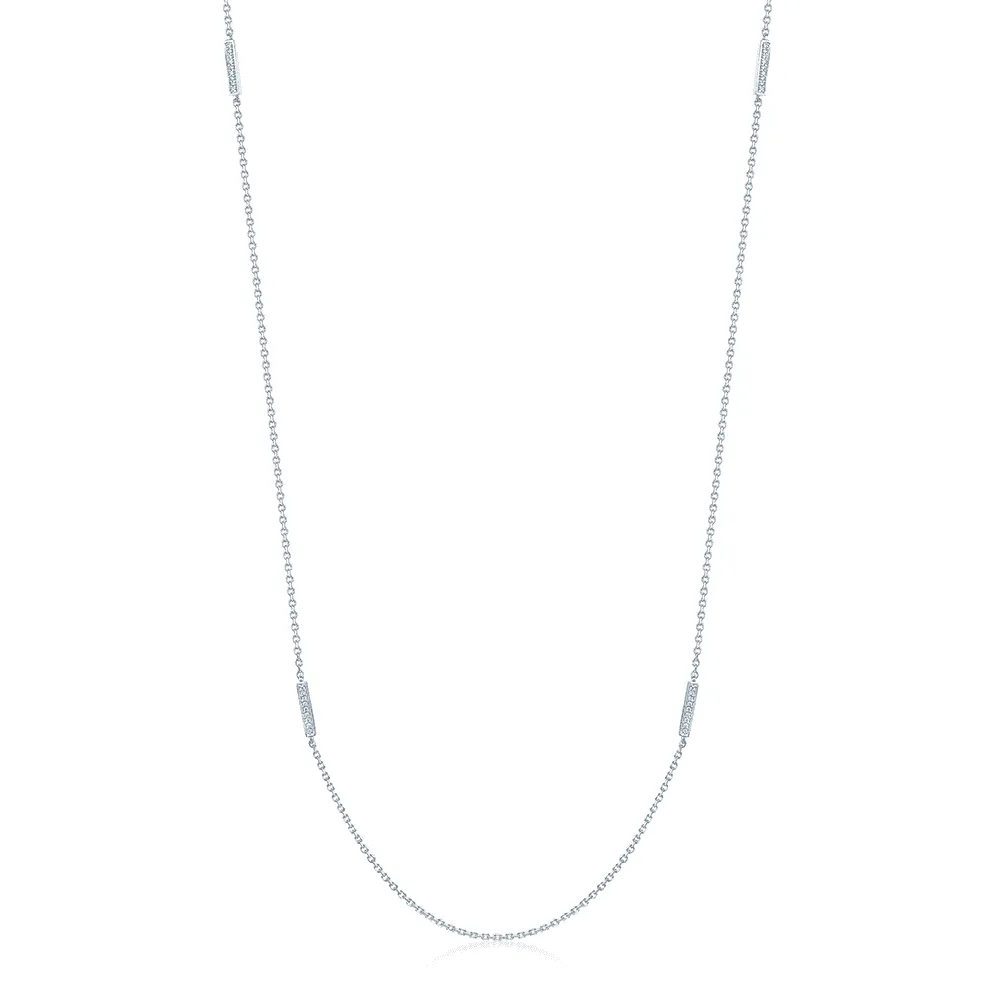 18ct White Gold 80cm Chain Necklace With Diamond Set Bars