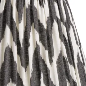25cm empire gathered lampshade in black printed linen ikat