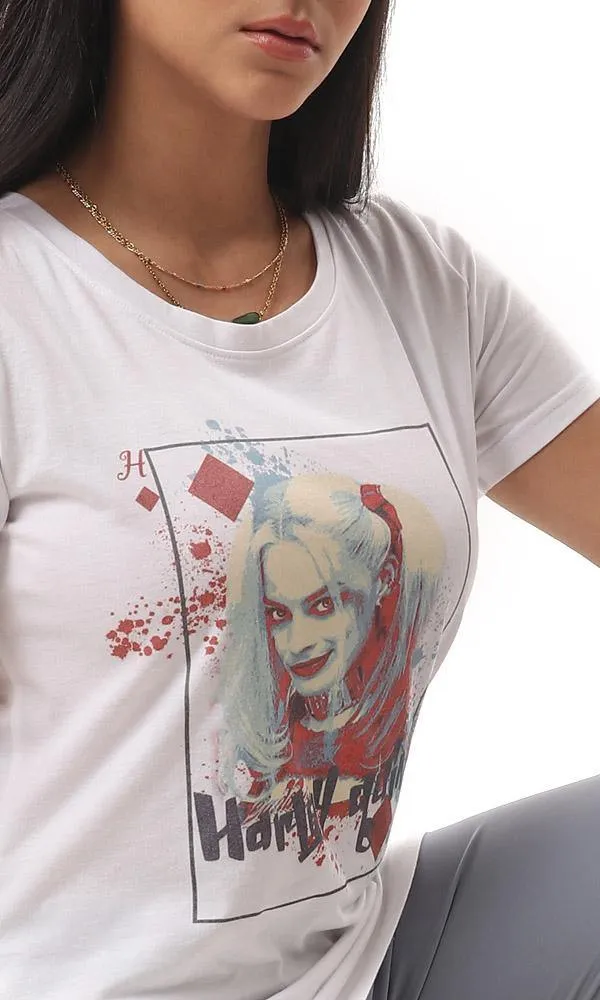 57596 Harley Quinn Crew Neck Slip On T-Shirt - White