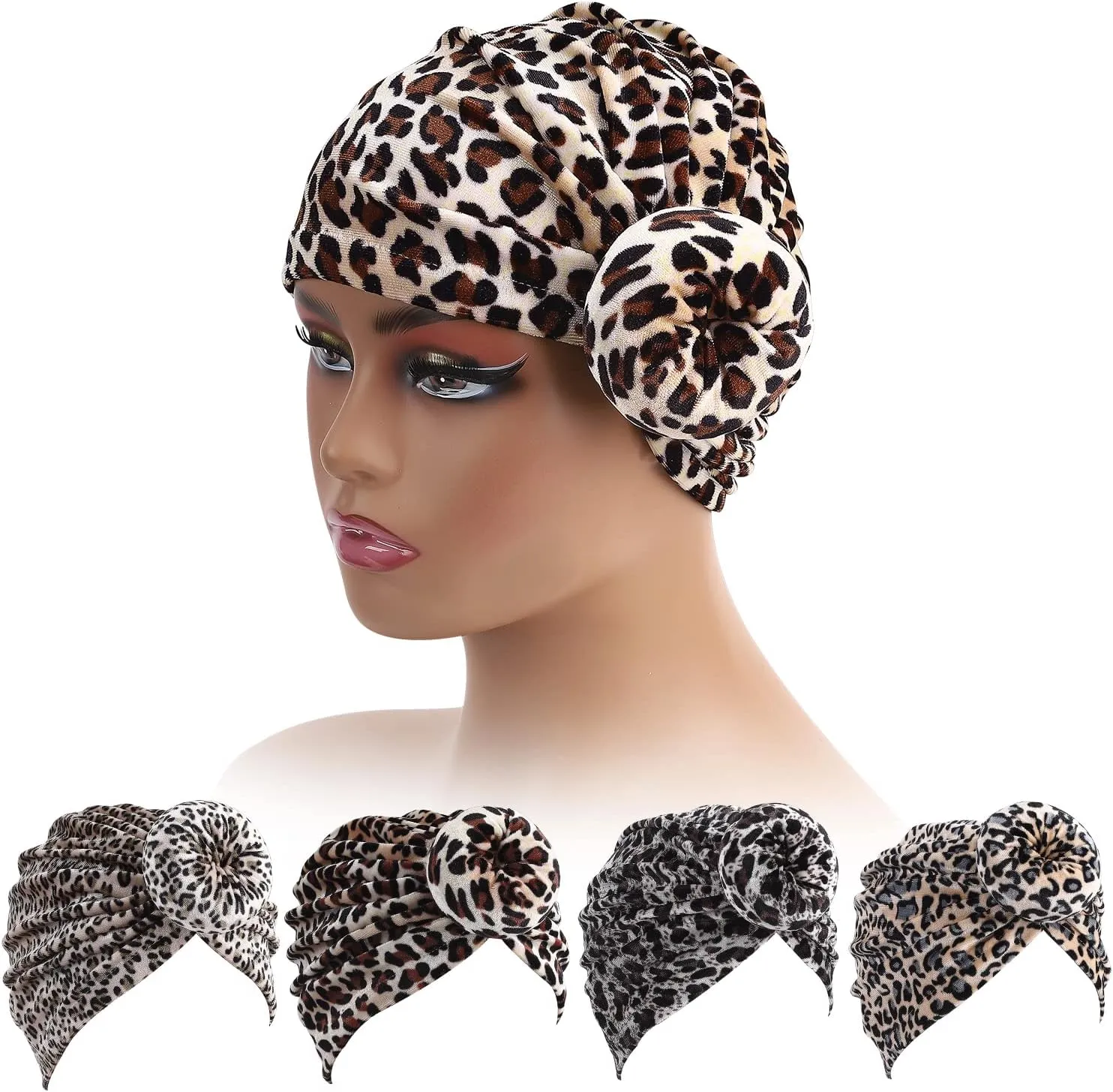 6 Pieces Women Turban Hat Head Wraps for Women Twist Knot Pre-Tied Bonnet Turbans for Women