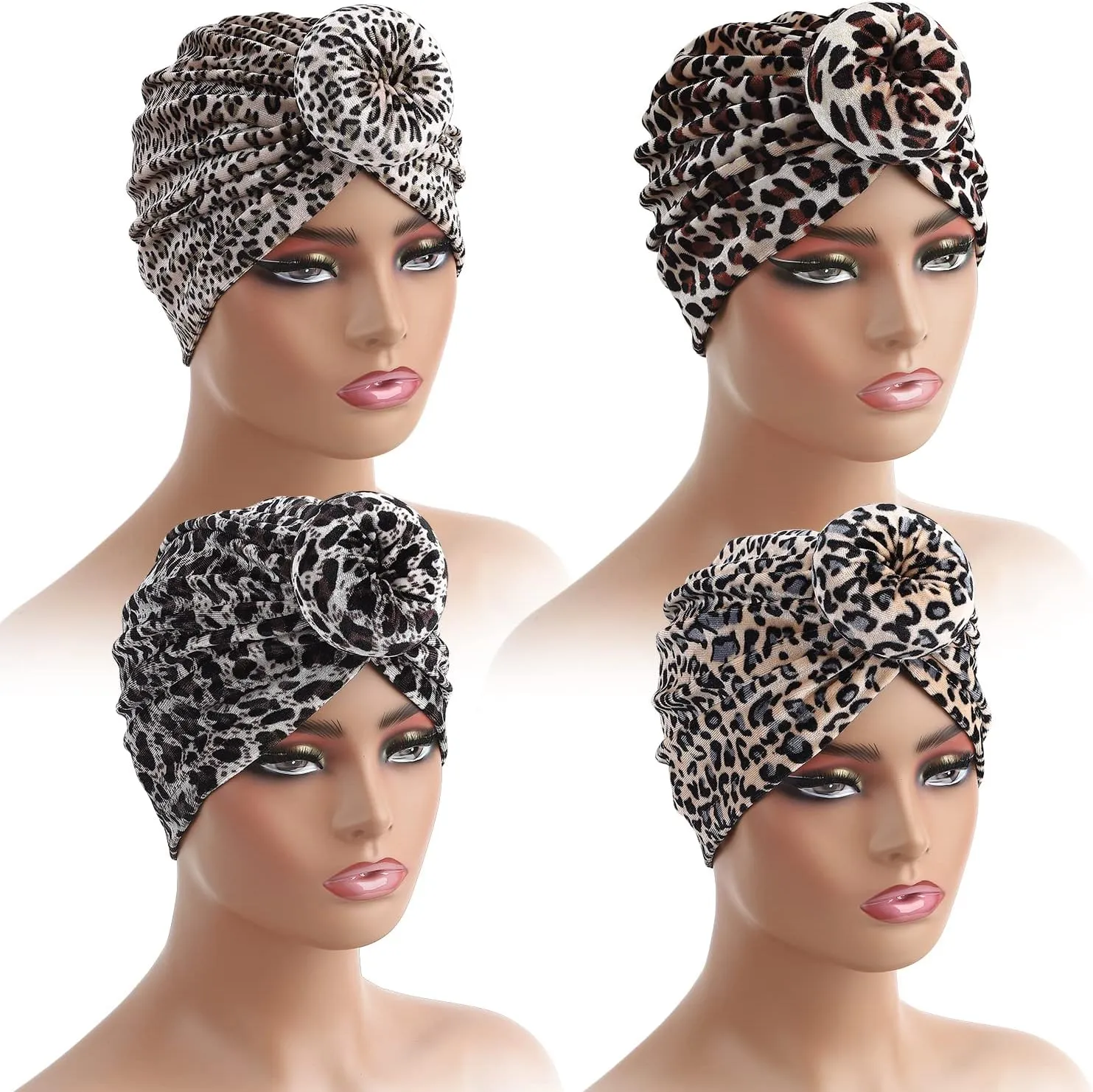 6 Pieces Women Turban Hat Head Wraps for Women Twist Knot Pre-Tied Bonnet Turbans for Women