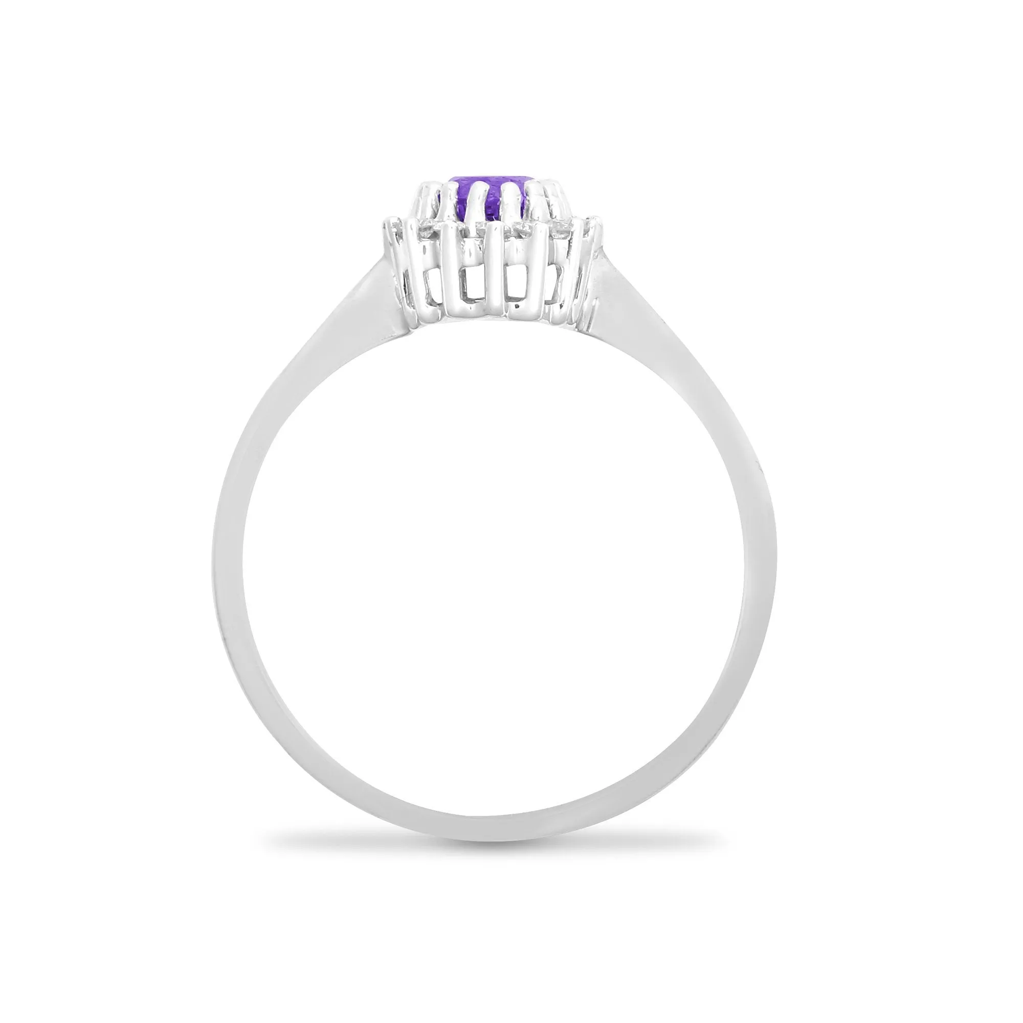 9ct White Gold Diamond And Amethyst Ring