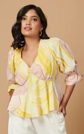 Abstract Printed Peplum Top