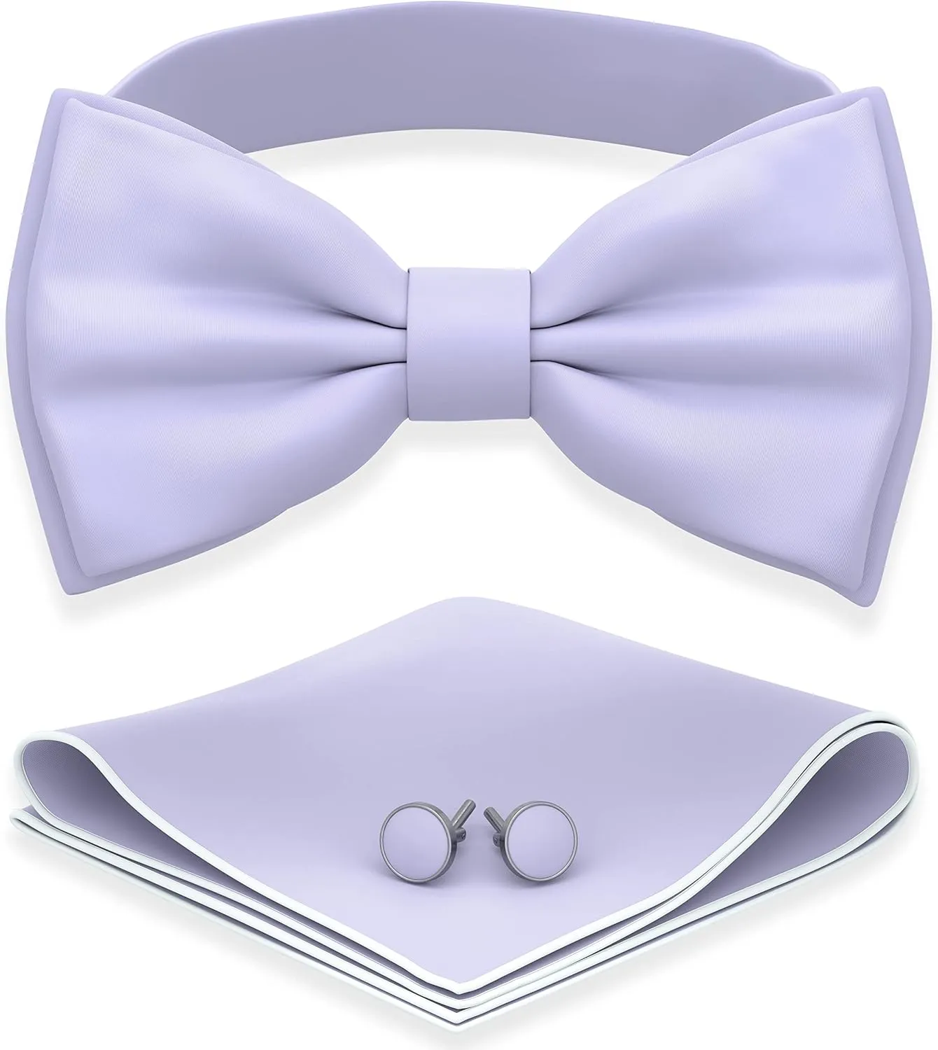 Adam Young Men's Bow Ties with Handkerchief & Cufflinks Pre-Tied Style Formal Satin Classic Bowtie for Tuxedo Faux Silk
