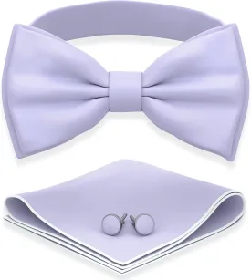Adam Young Men's Bow Ties with Handkerchief & Cufflinks Pre-Tied Style Formal Satin Classic Bowtie for Tuxedo Faux Silk