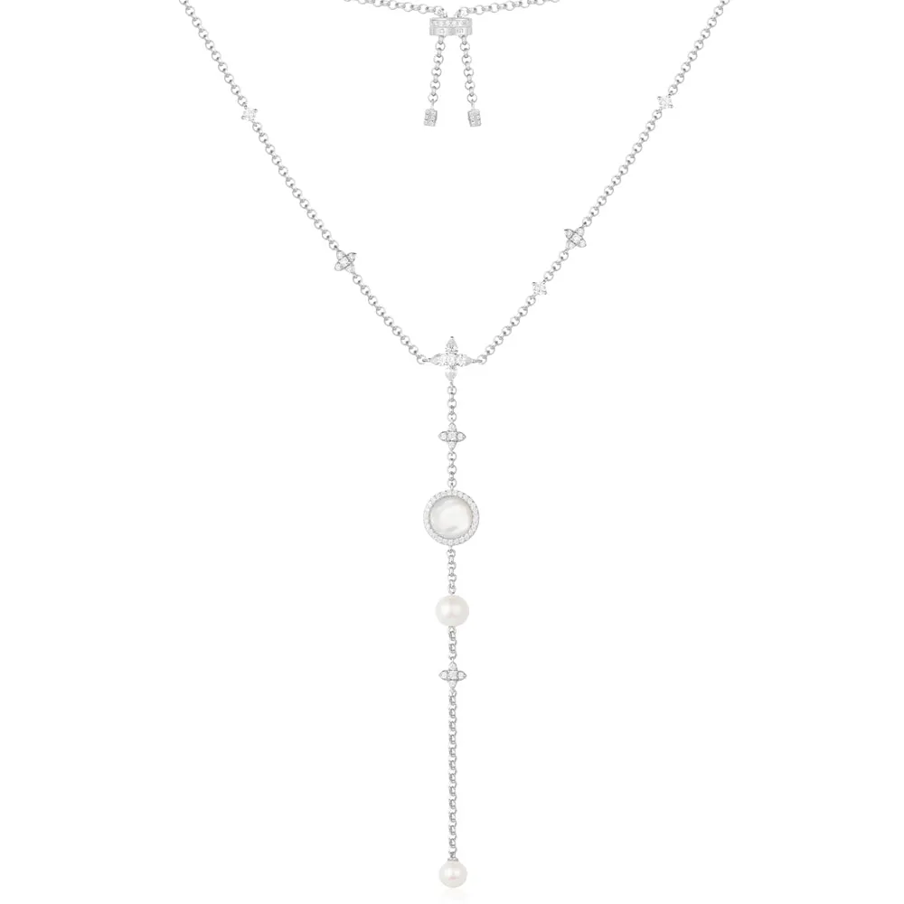 Adjustable Necklace with White Nacre and Pearl Pendant