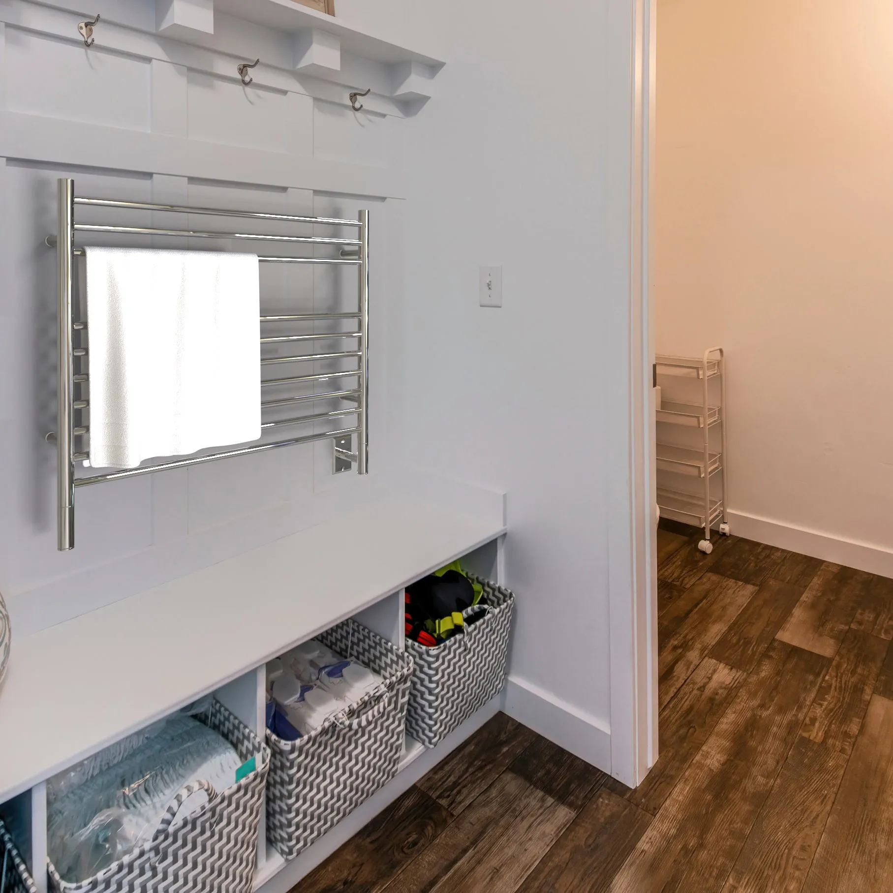 Amba KSP Jeeves Model K Straight 10 Bar Hardwired Towel Warmer in Polished