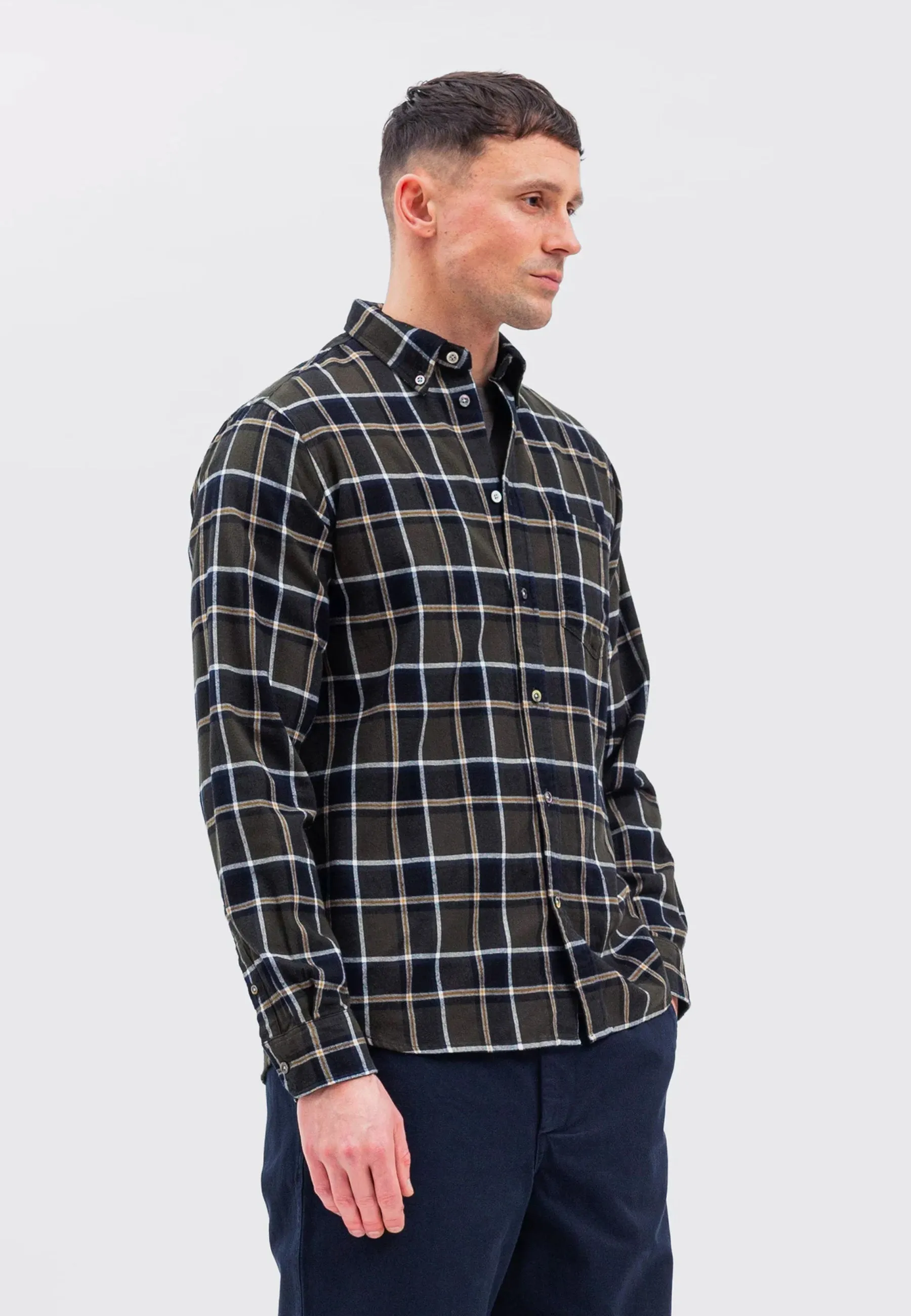 Anton Organic Flannel Check Shirt - Beech Green