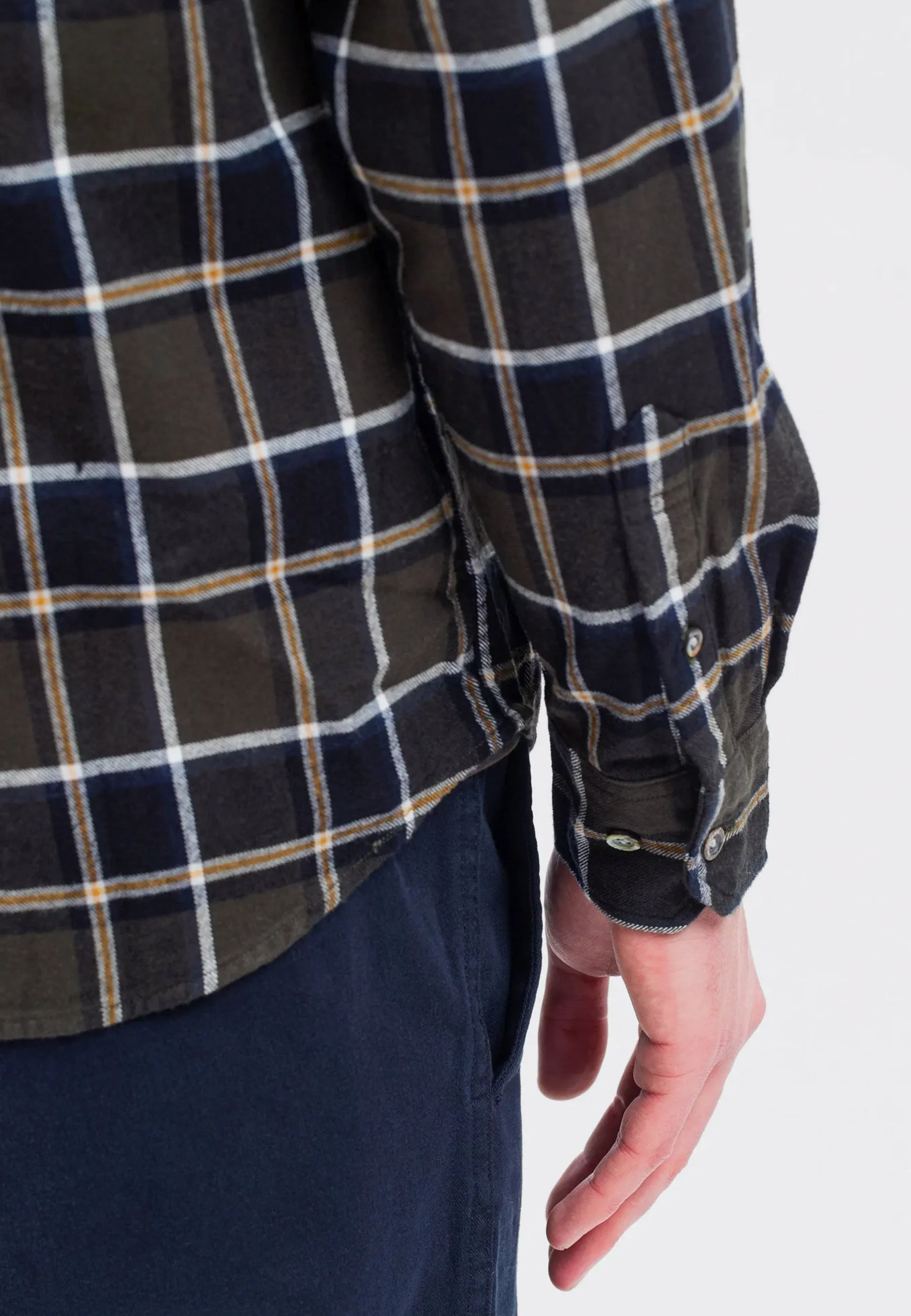 Anton Organic Flannel Check Shirt - Beech Green
