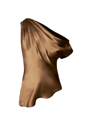 Asymmetric Draped Shoulder Top - Walnut