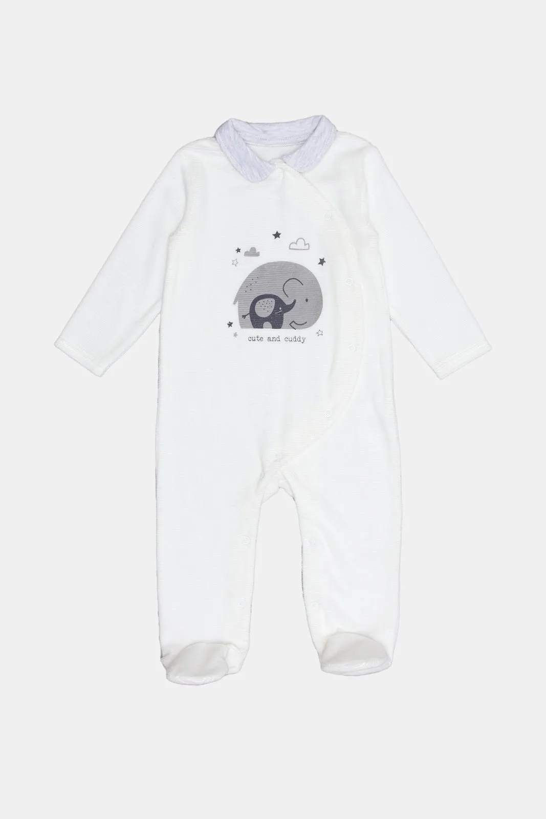 Babies White Printed Sleepsuit