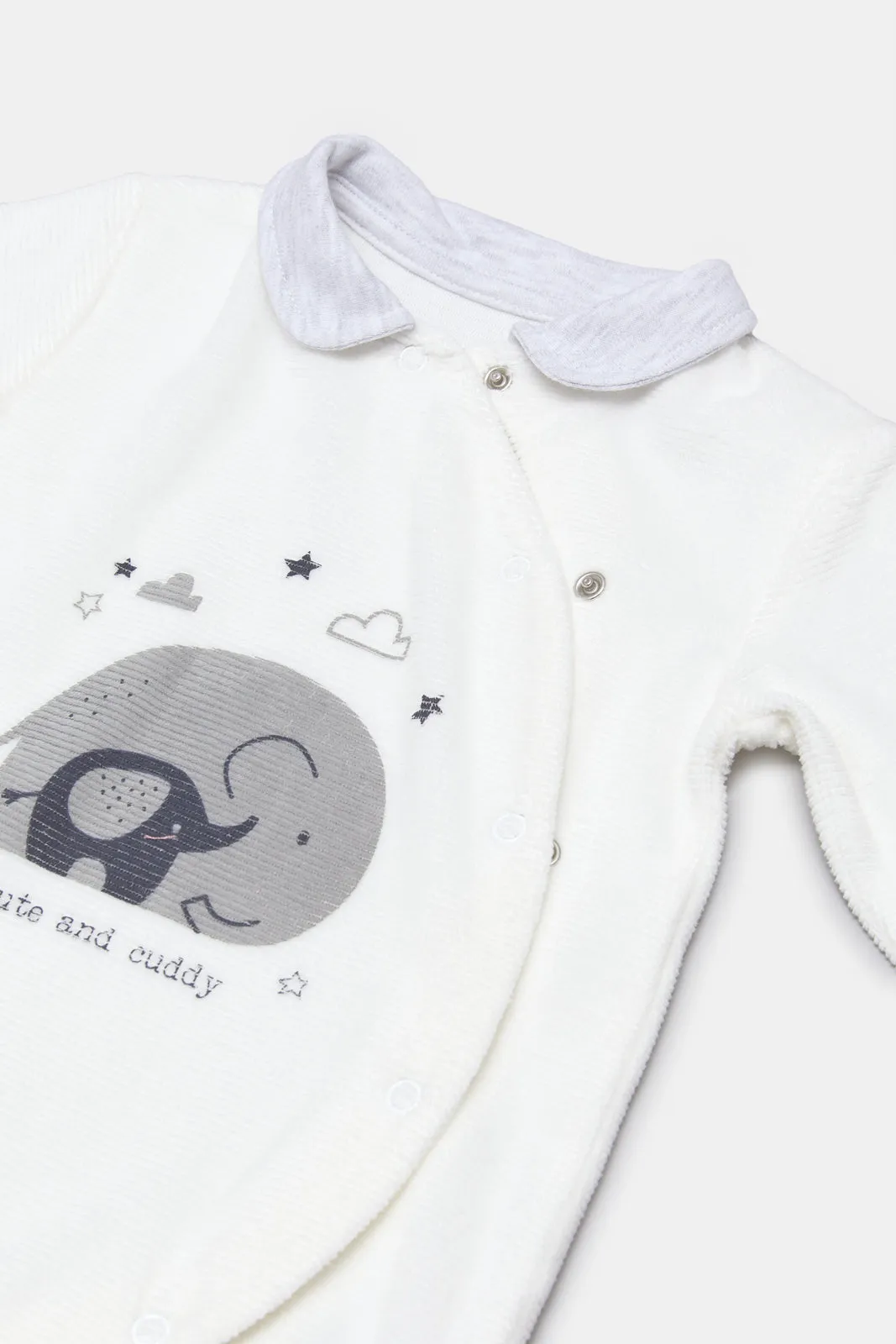 Babies White Printed Sleepsuit
