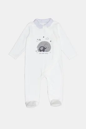 Babies White Printed Sleepsuit