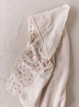 Baby Hooded towel  /  ecru floral   lace