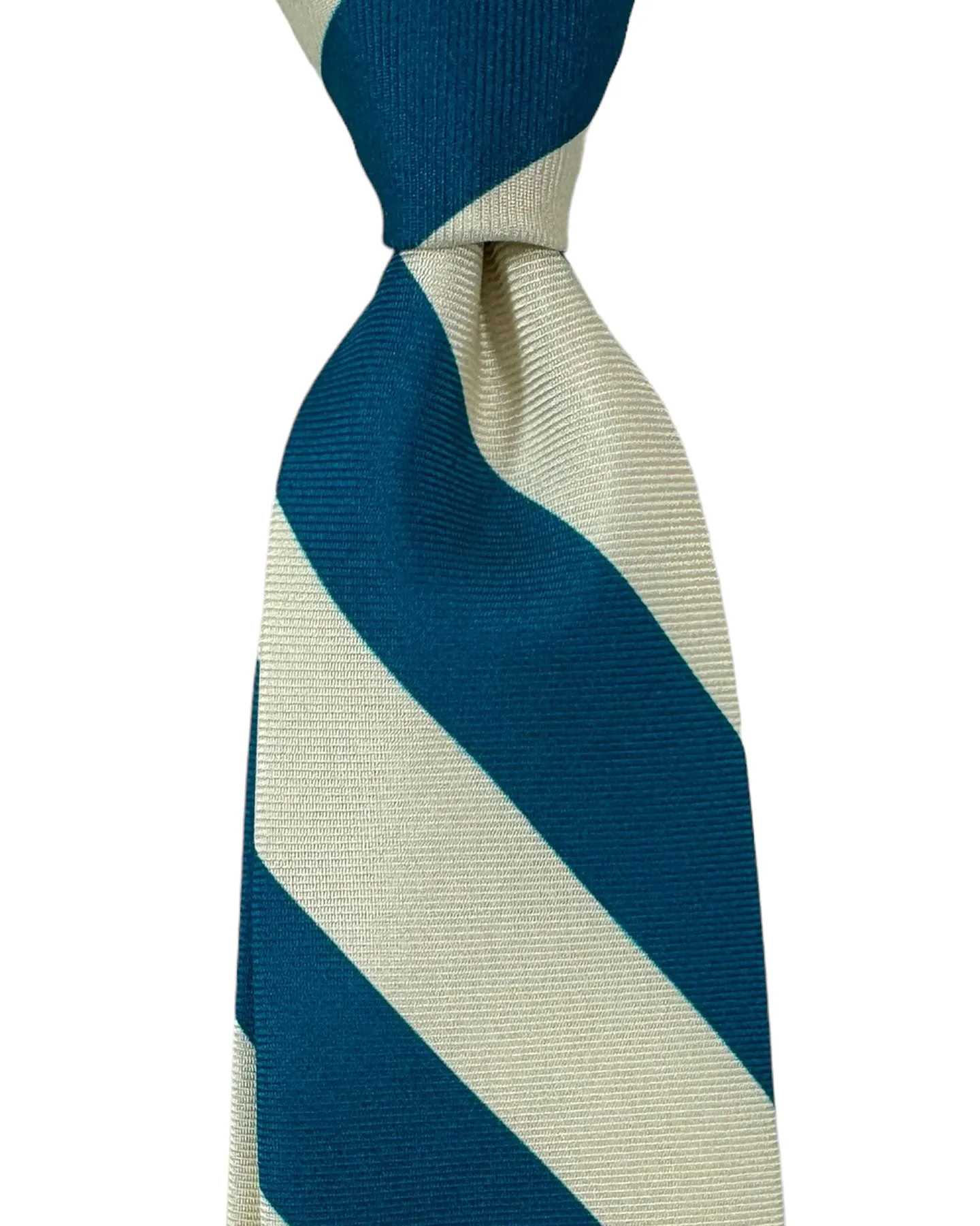 Barba Sevenfold Tie Silver Teal Stripes Design - Sartorial Neckwear SALE