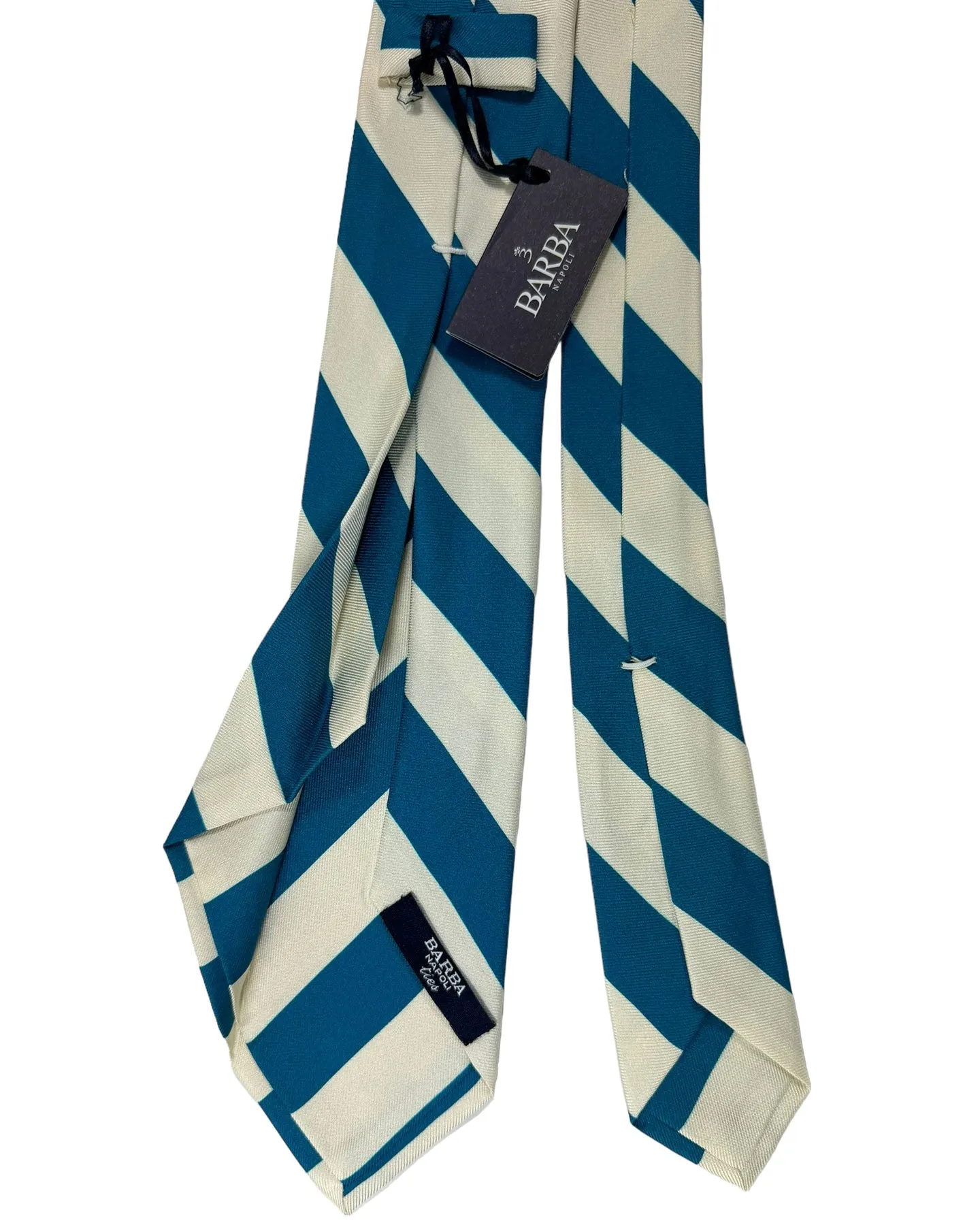Barba Sevenfold Tie Silver Teal Stripes Design - Sartorial Neckwear SALE
