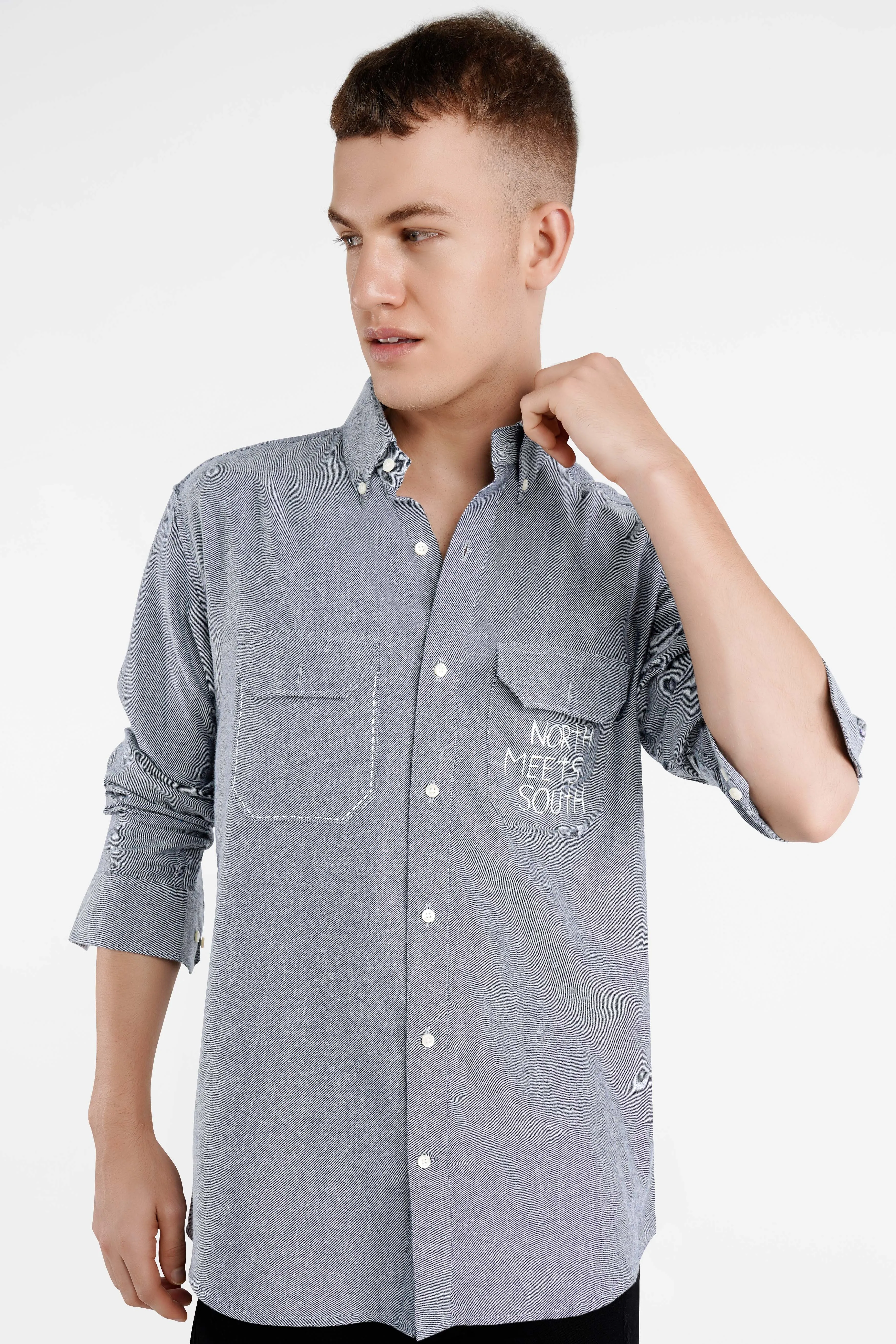 Battleship Gray Hand Painted Flannel Designer Shirt