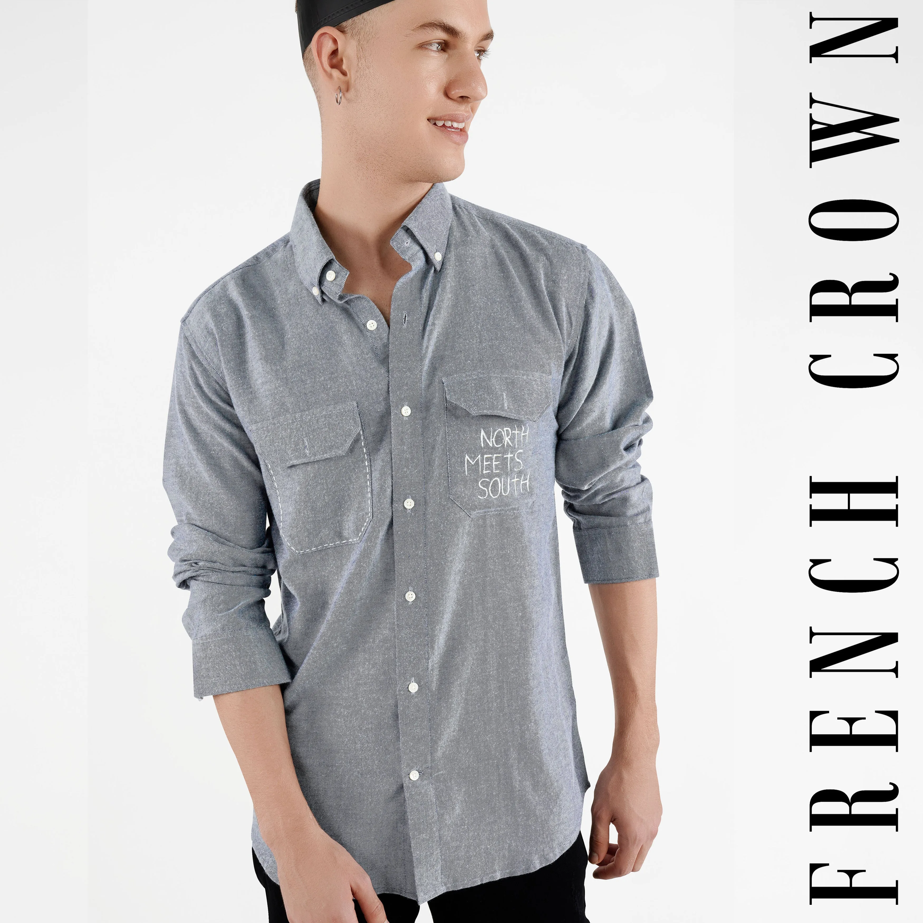 Battleship Gray Hand Painted Flannel Designer Shirt