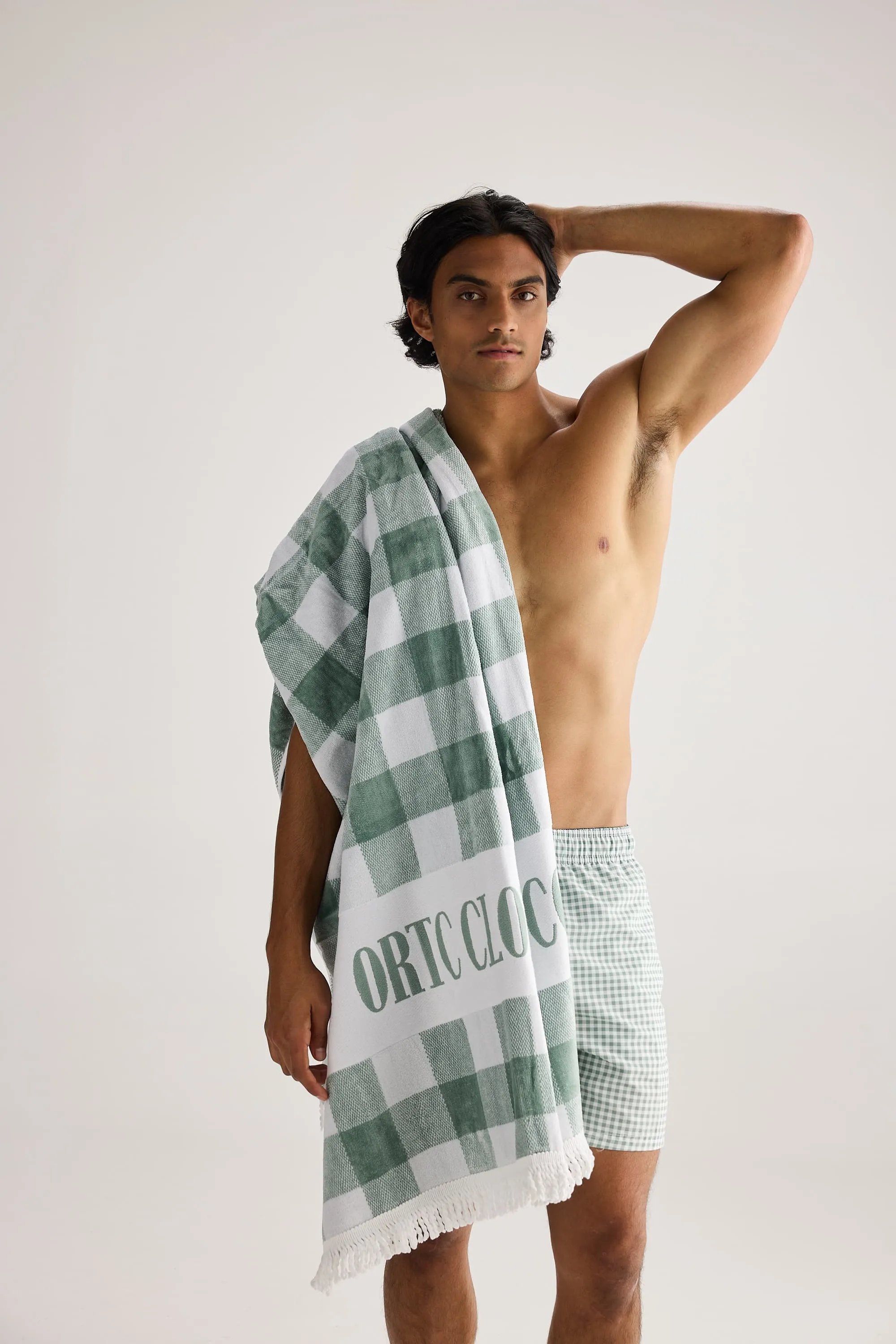 Beach Towel Olive Gingham