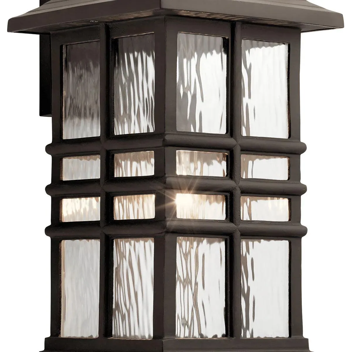 Beacon Square 18 In 1-Light Outdoor Wall Light with Clear Hammered Glass, Bronze Finish