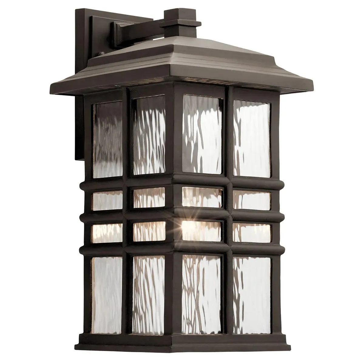 Beacon Square 18 In 1-Light Outdoor Wall Light with Clear Hammered Glass, Bronze Finish