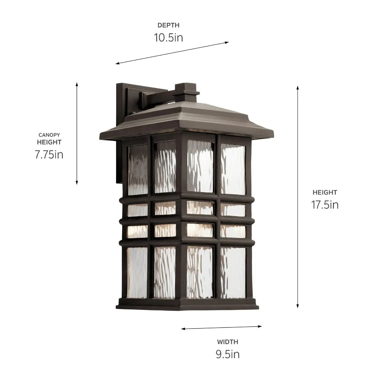 Beacon Square 18 In 1-Light Outdoor Wall Light with Clear Hammered Glass, Bronze Finish