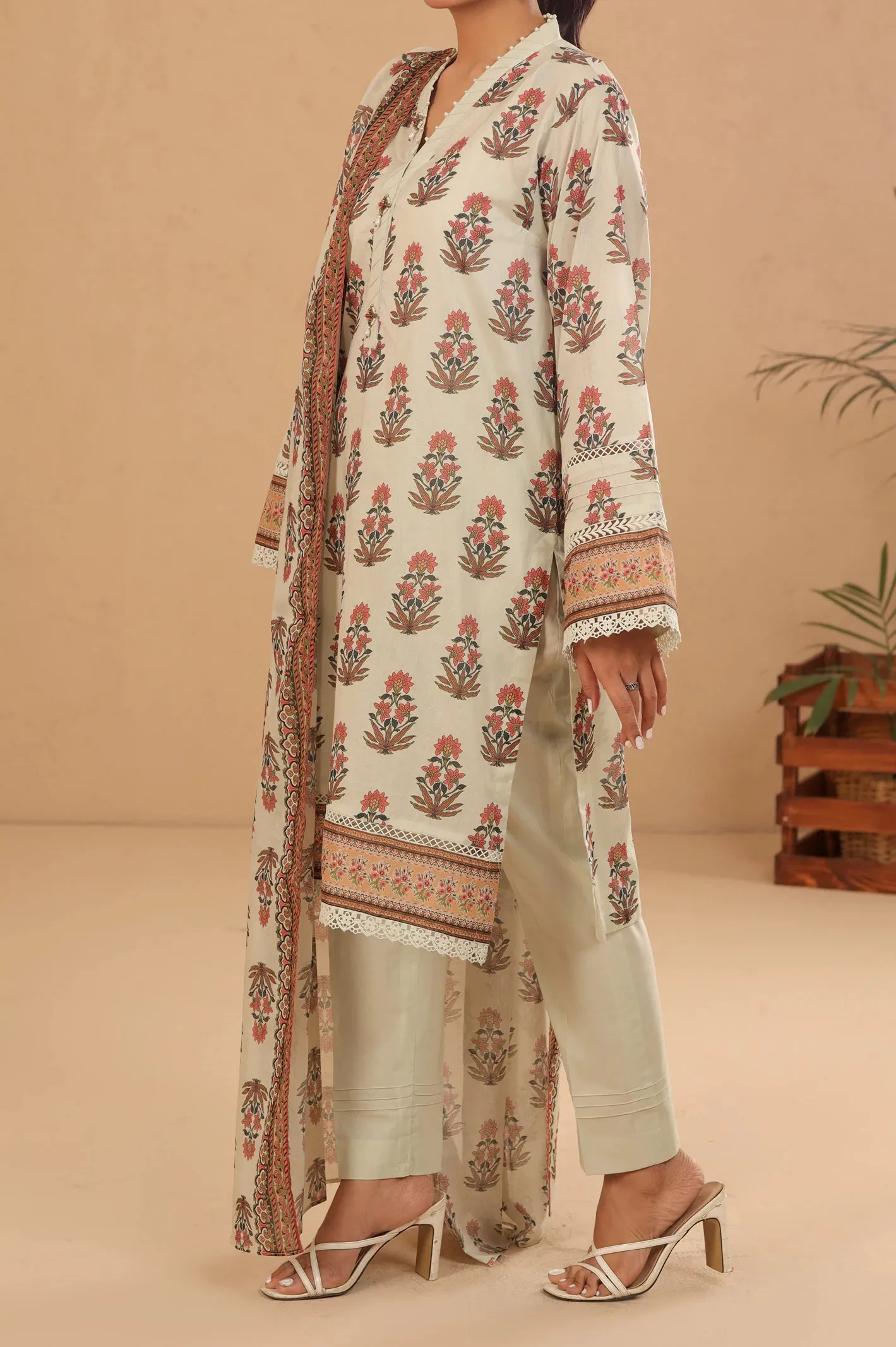 Beige Printed 3PC Unstitched