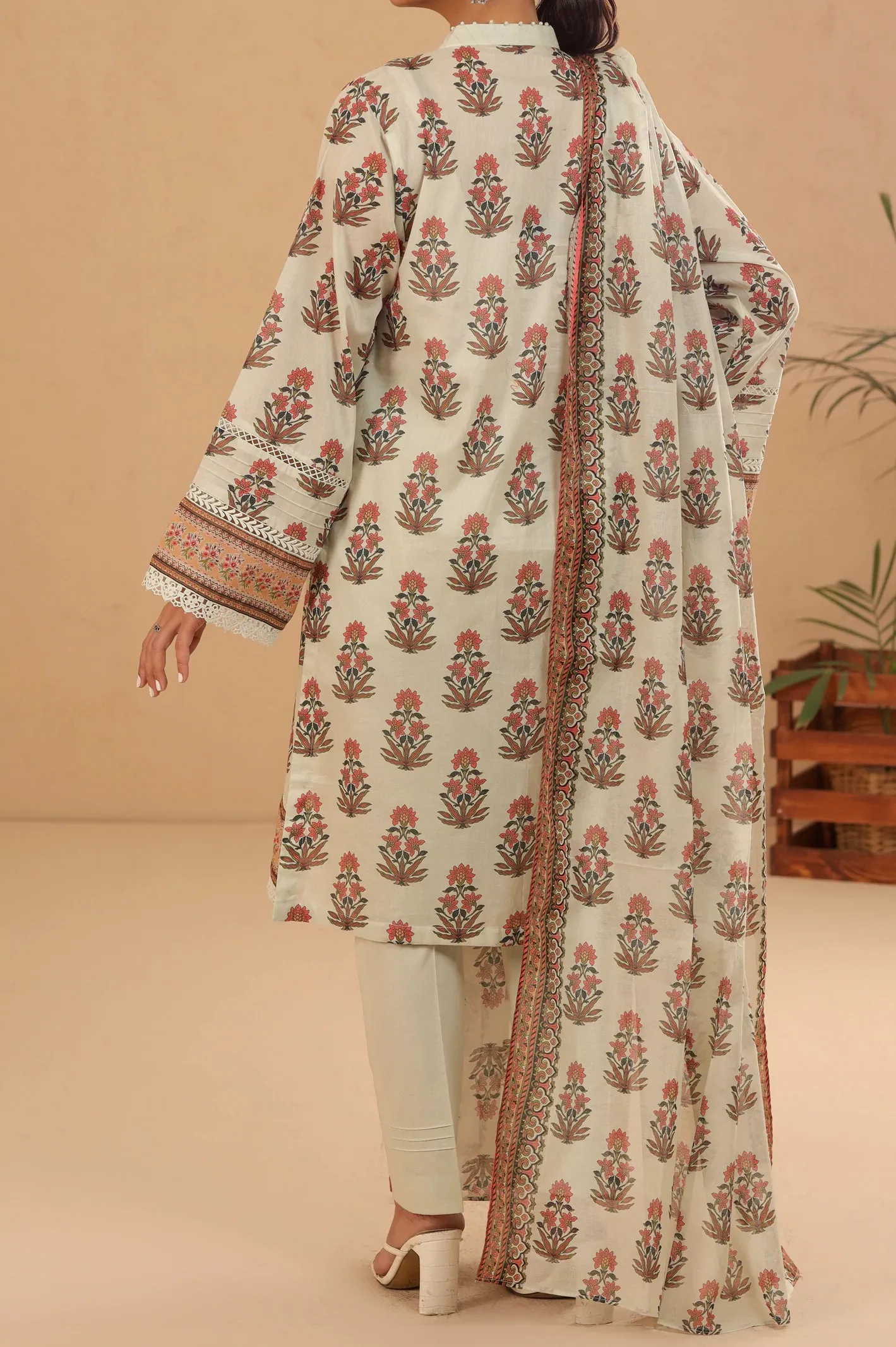 Beige Printed 3PC Unstitched