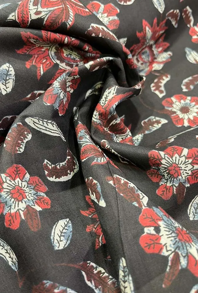 Black Block Printed Cotton Fabric ( 1 Mtr )