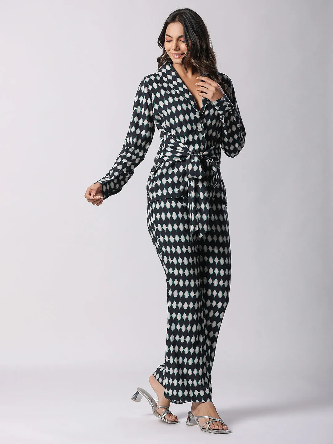 Black Classic Motifs Printed Modal Co-ord Set