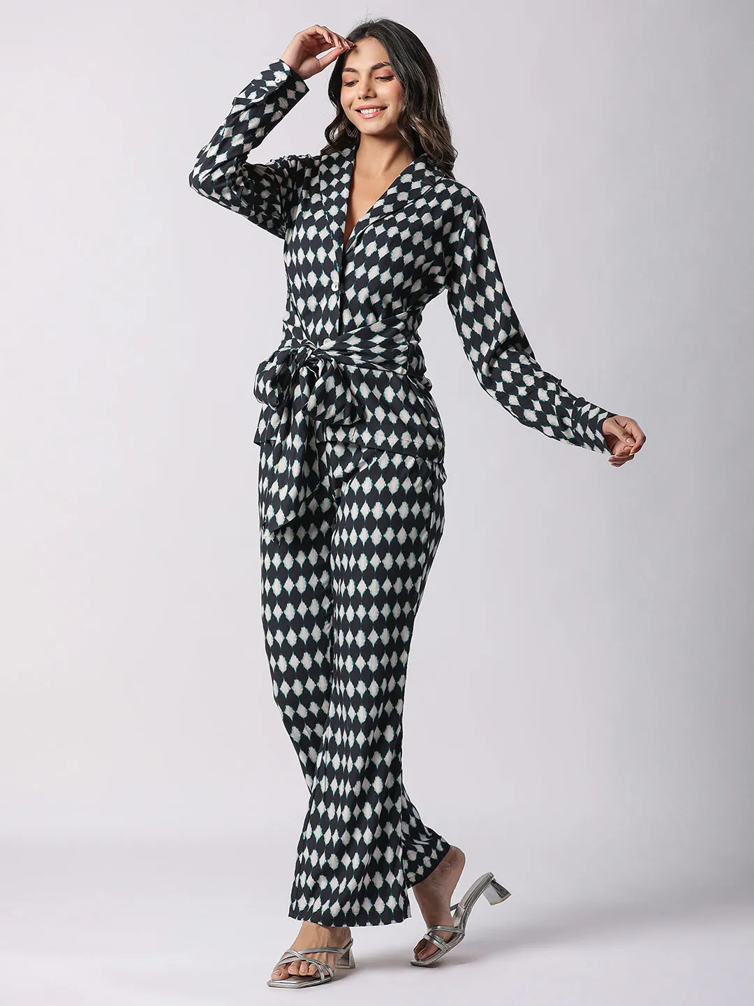 Black Classic Motifs Printed Modal Co-ord Set