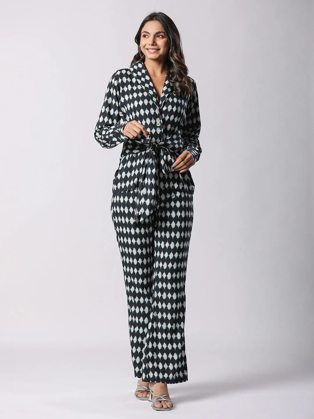 Black Classic Motifs Printed Modal Co-ord Set