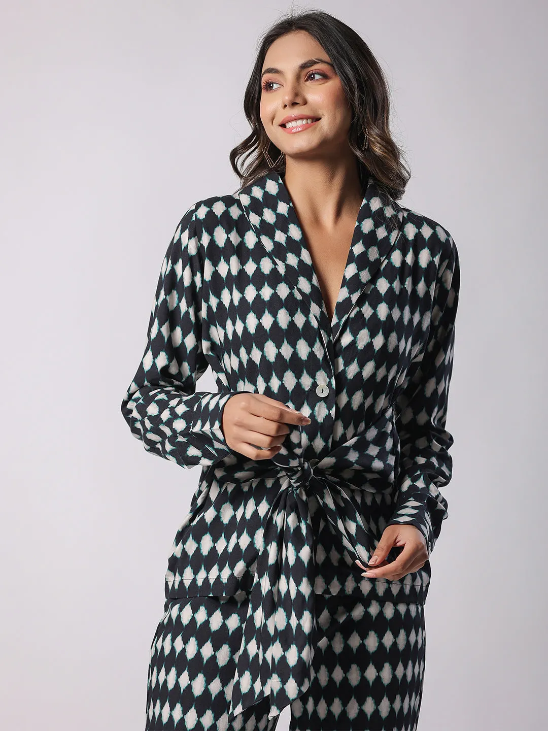 Black Classic Motifs Printed Modal Co-ord Set