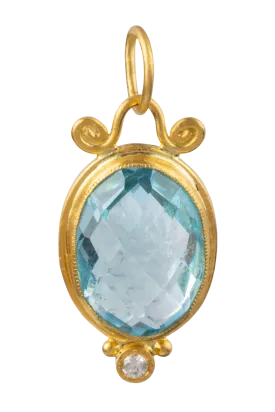 Blue Topaz & Diamond Round Pendant