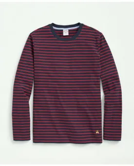 Brooks Brothers Men's Cotton Crewneck Striped Long-Sleeve T-Shirt Red/Navy