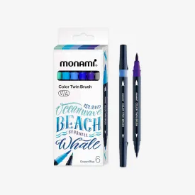 COLOR TWIN BRUSH PEN SET OF 6 // OCEAN BLUE