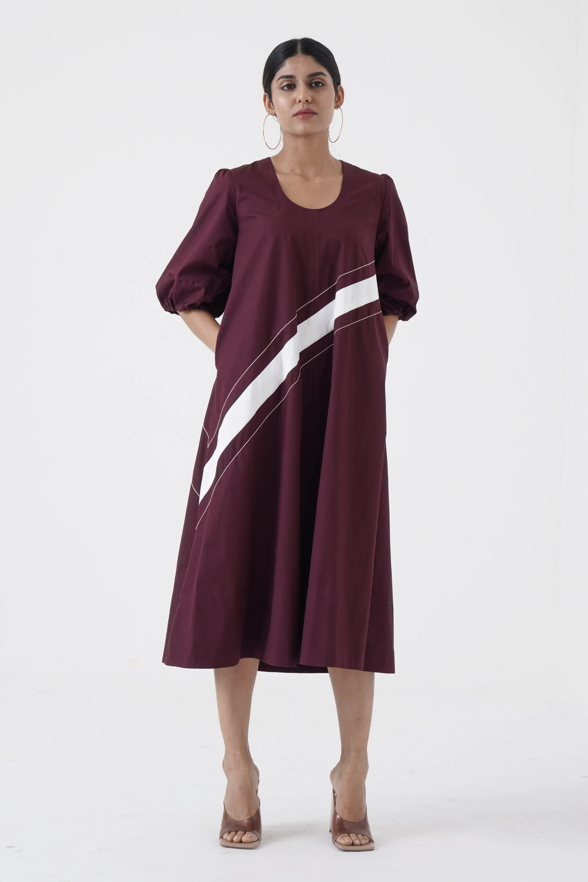Concord- U-neck wave stitch long dress- Wine