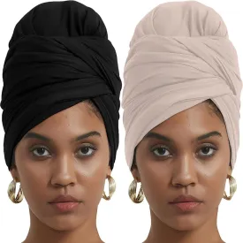 corciova Long Soft Head Wrap Turban Headband for Black Women Two Way Stretch Fashion African Head Covering Jersey Hijab Scarf