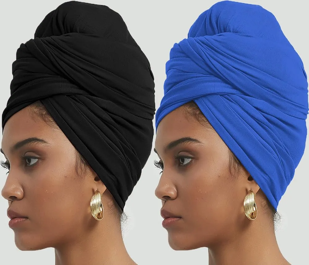 corciova Long Soft Head Wrap Turban Headband for Black Women Two Way Stretch Fashion African Head Covering Jersey Hijab Scarf