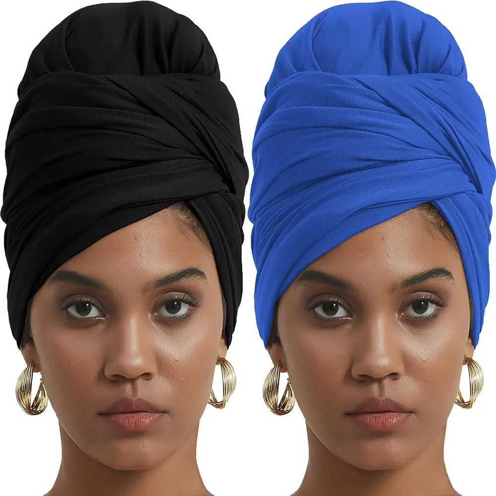 corciova Long Soft Head Wrap Turban Headband for Black Women Two Way Stretch Fashion African Head Covering Jersey Hijab Scarf