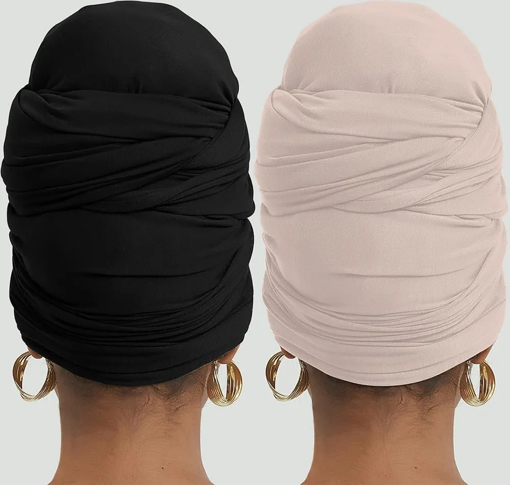 corciova Long Soft Head Wrap Turban Headband for Black Women Two Way Stretch Fashion African Head Covering Jersey Hijab Scarf