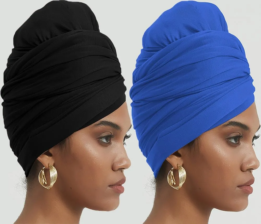 corciova Long Soft Head Wrap Turban Headband for Black Women Two Way Stretch Fashion African Head Covering Jersey Hijab Scarf