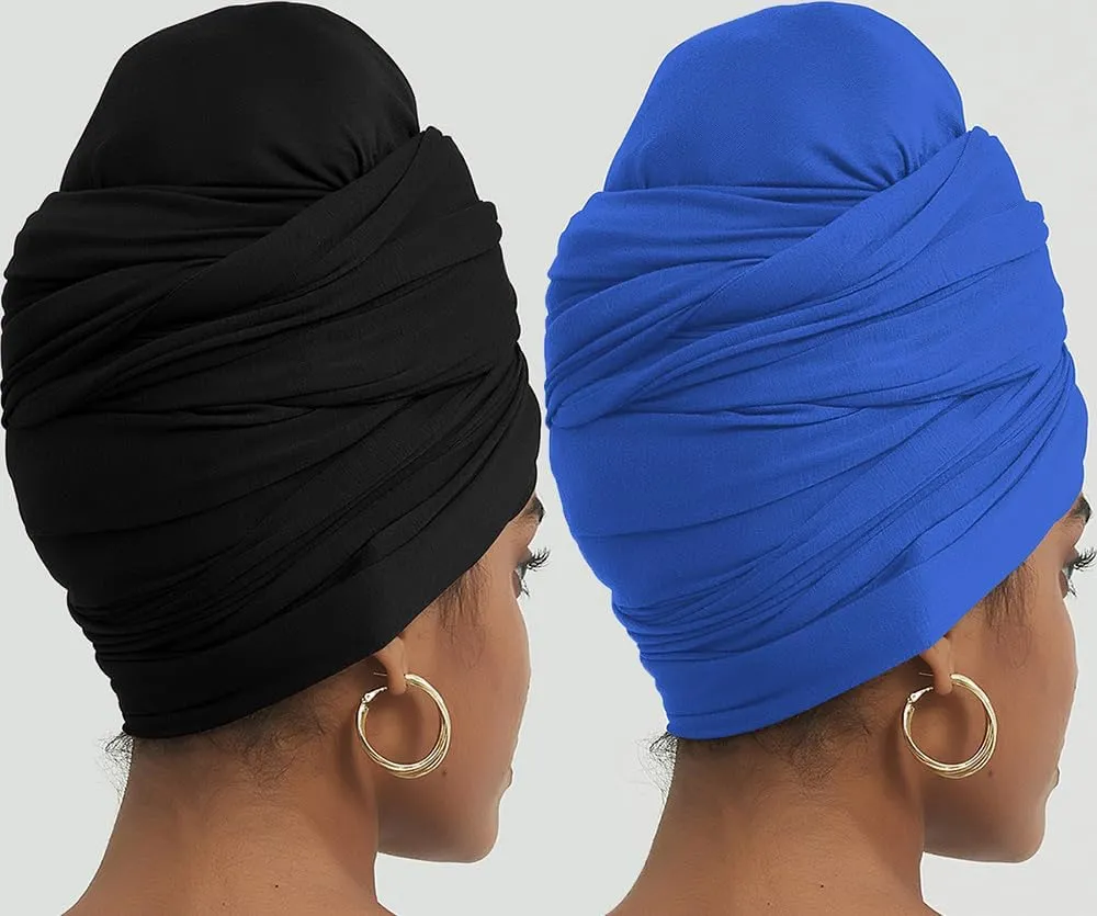 corciova Long Soft Head Wrap Turban Headband for Black Women Two Way Stretch Fashion African Head Covering Jersey Hijab Scarf