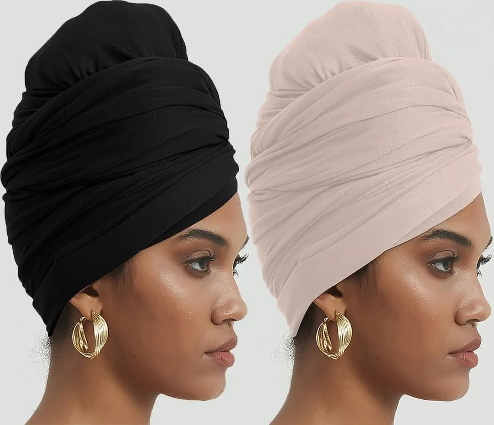 corciova Long Soft Head Wrap Turban Headband for Black Women Two Way Stretch Fashion African Head Covering Jersey Hijab Scarf