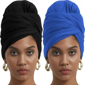 corciova Long Soft Head Wrap Turban Headband for Black Women Two Way Stretch Fashion African Head Covering Jersey Hijab Scarf