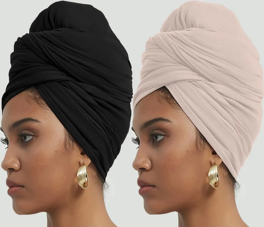 corciova Long Soft Head Wrap Turban Headband for Black Women Two Way Stretch Fashion African Head Covering Jersey Hijab Scarf
