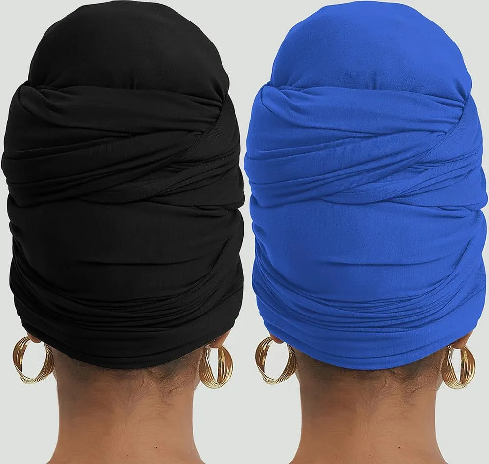 corciova Long Soft Head Wrap Turban Headband for Black Women Two Way Stretch Fashion African Head Covering Jersey Hijab Scarf