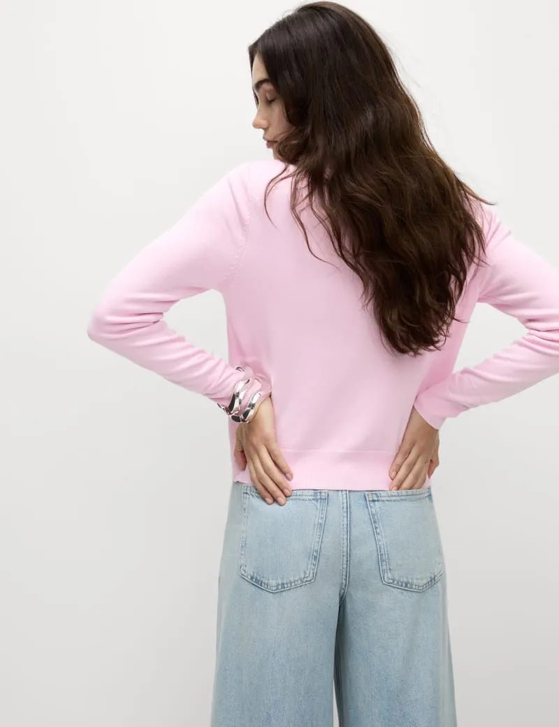 Crew Neck Button Front Cardigan