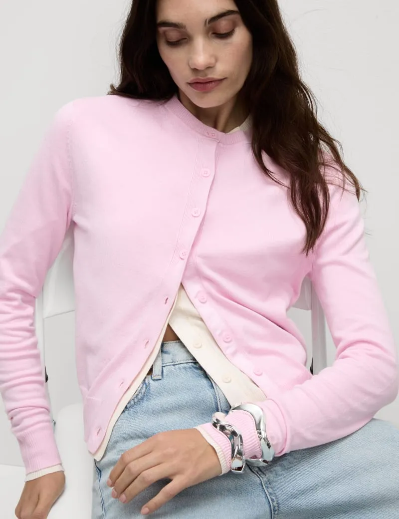 Crew Neck Button Front Cardigan